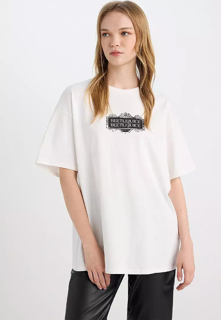 Cool Beetlejuice Oversize Wide Pattern Crew Neck Printed Short Sleeve T-Shirt