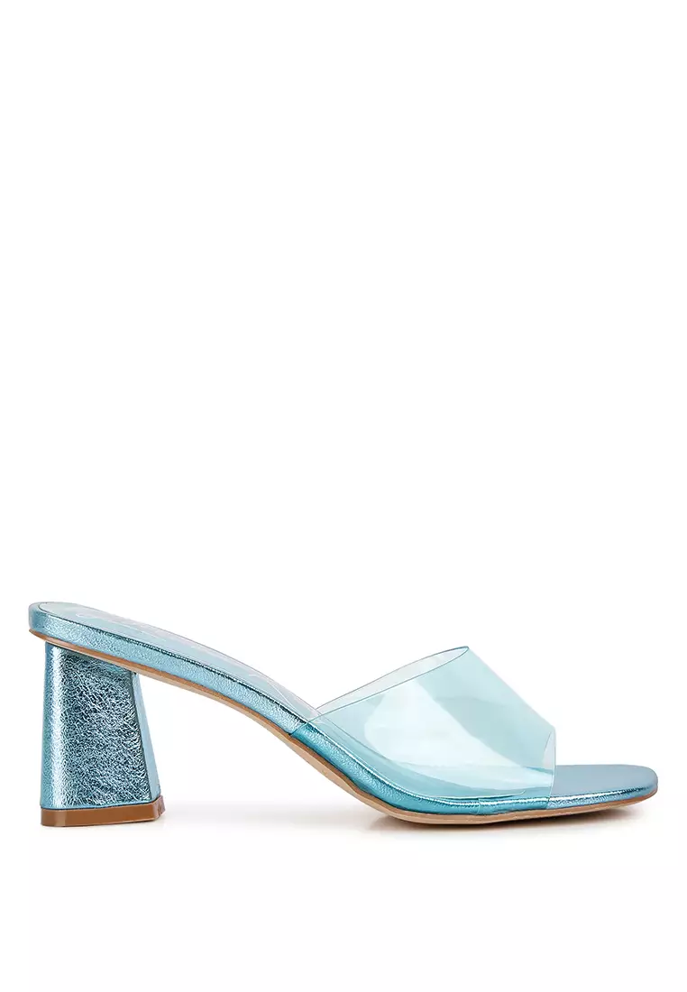 Clear strap outlet block heeled sandals