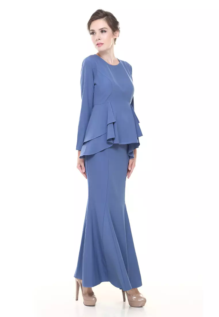 Lora Peplum Kurung Modern in Dusty Blue