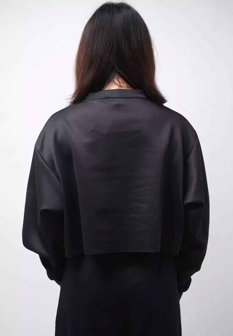 LTE14 TDLA Wrist Sweater Croptop Oversize Long Sleeve Kaos Casual Wanita Hitam
