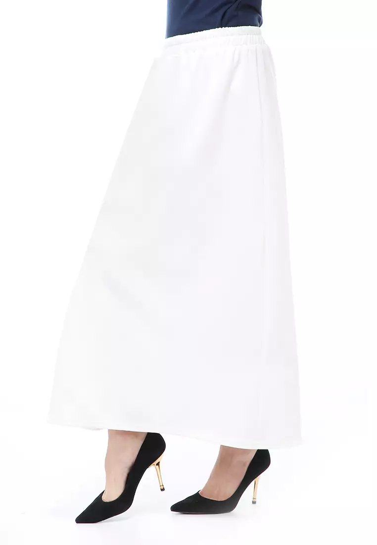 Rok Panjang Muslimah Polos Bawahan Wanita Regular Fit All Size - Putih