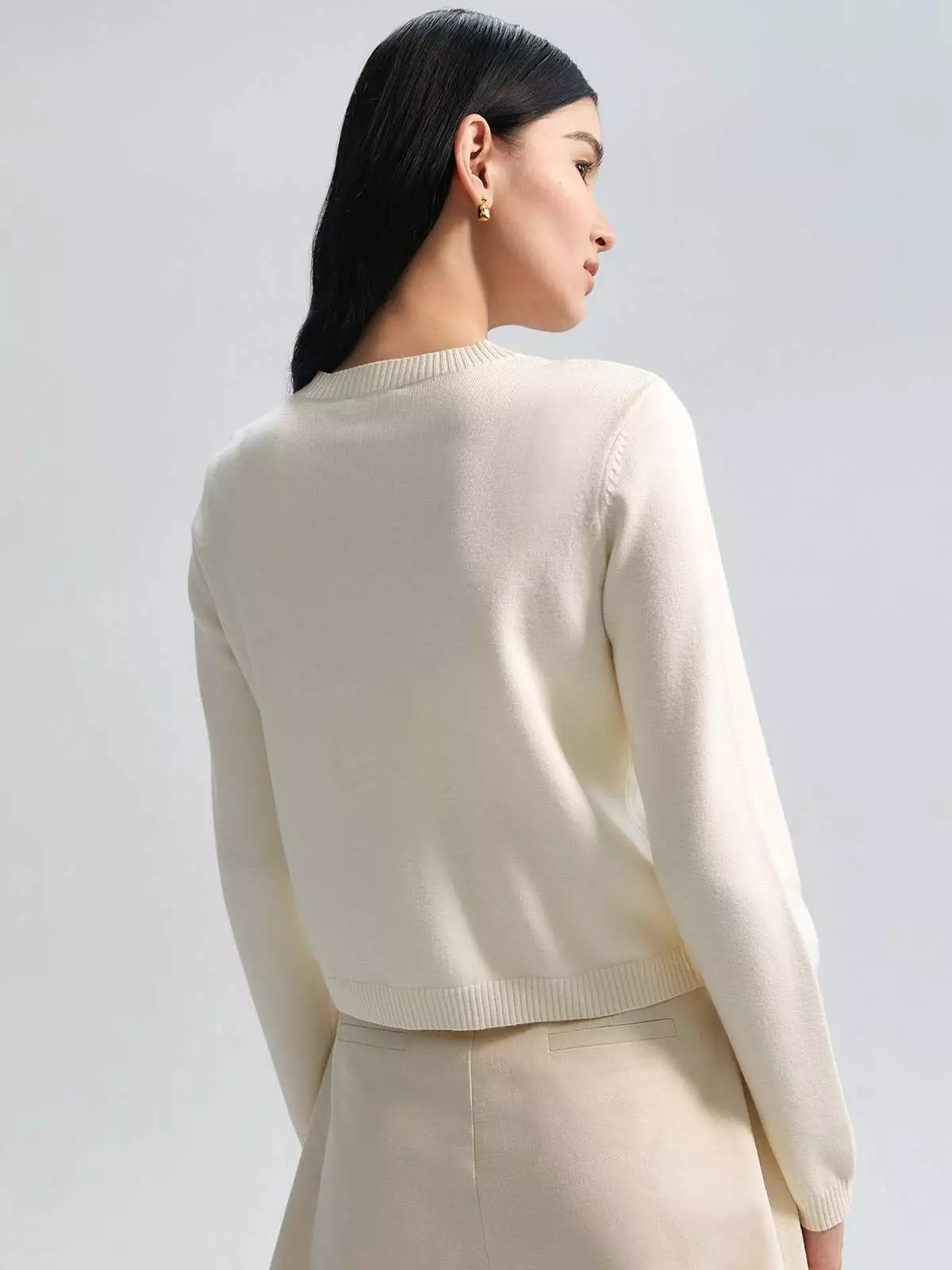 Silver Button Detail Cardigan - Cream