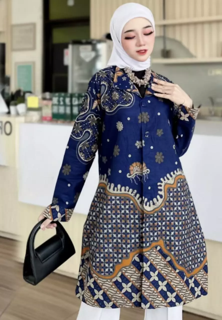 Tunik Batik Almand Navy Premium ALN