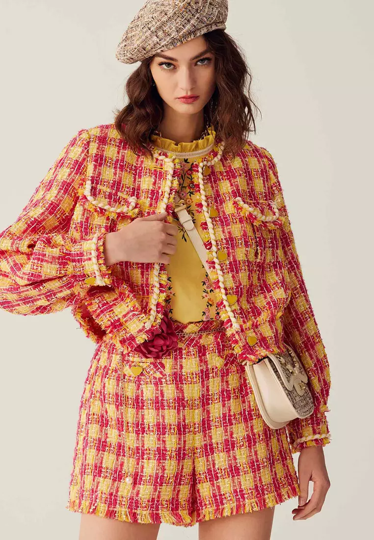Yellow Red Checkered Tweed Jacket