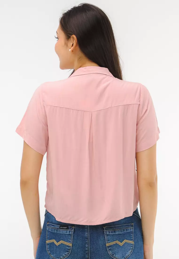 Woven Plain Rayon Short Sleeves Blouse