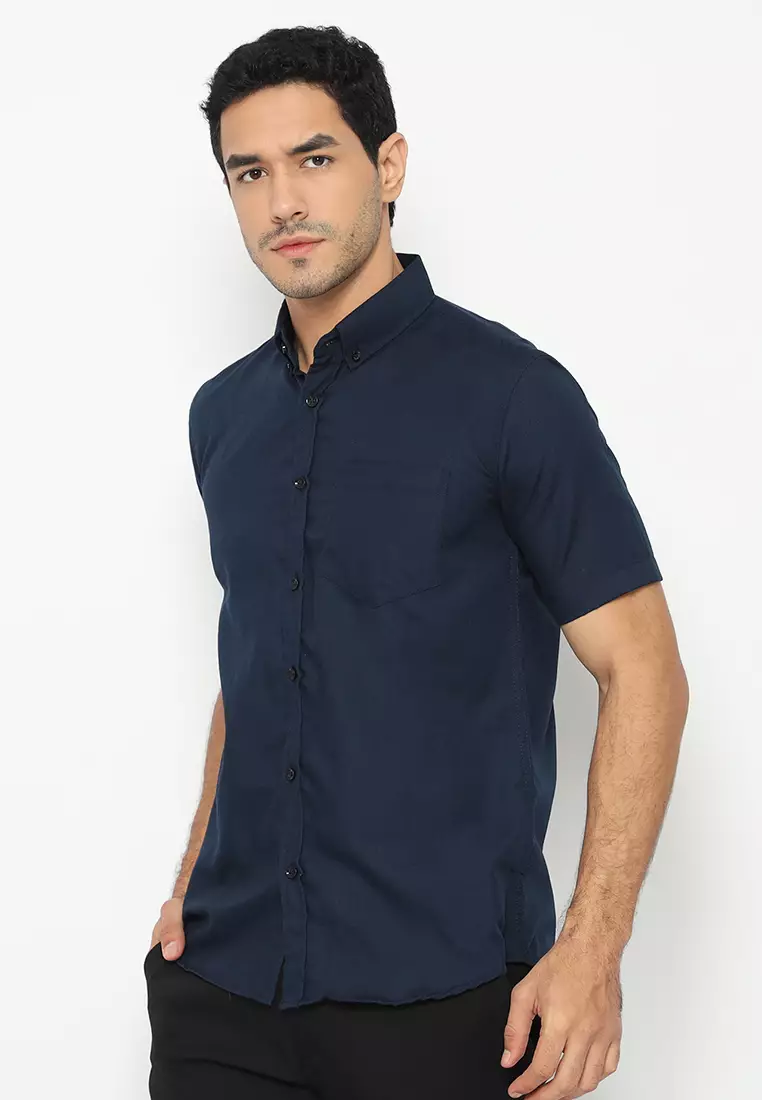 Enzy Basic Oxford Short Sleeve - Navy