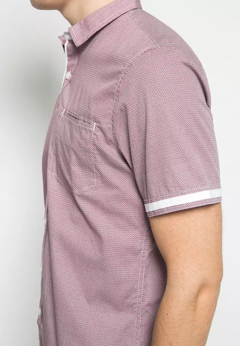 Slim Fit - Kemeja Casual Active - Motif Penuh - Merah