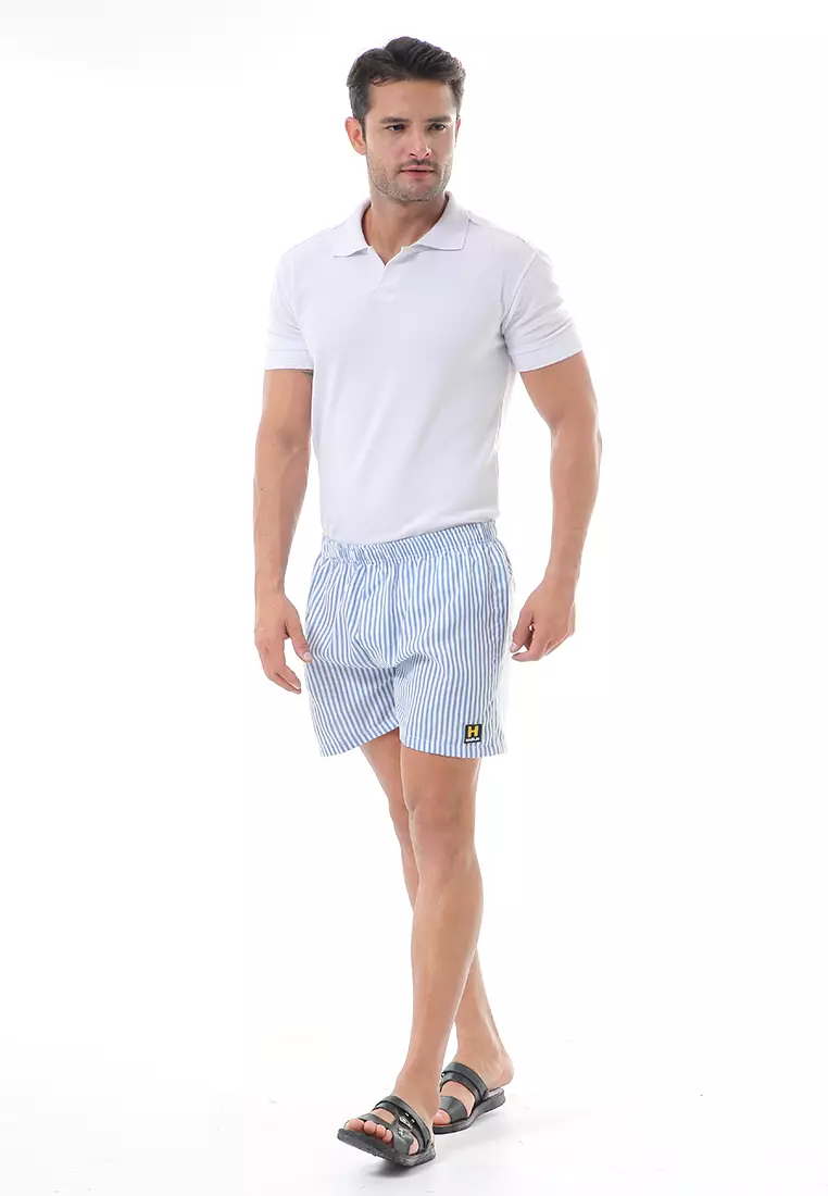 Grissham Celana Pendek Pria Boxer Kasual Stripe Motive Material Cotton ORIGINAL - Blue