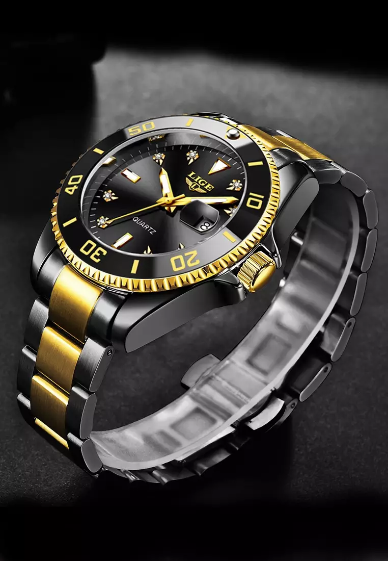 Unisex Classic Diver's IP Black Stainless Steel Quartz Watch, IP Black Stainless Steel Bracelet