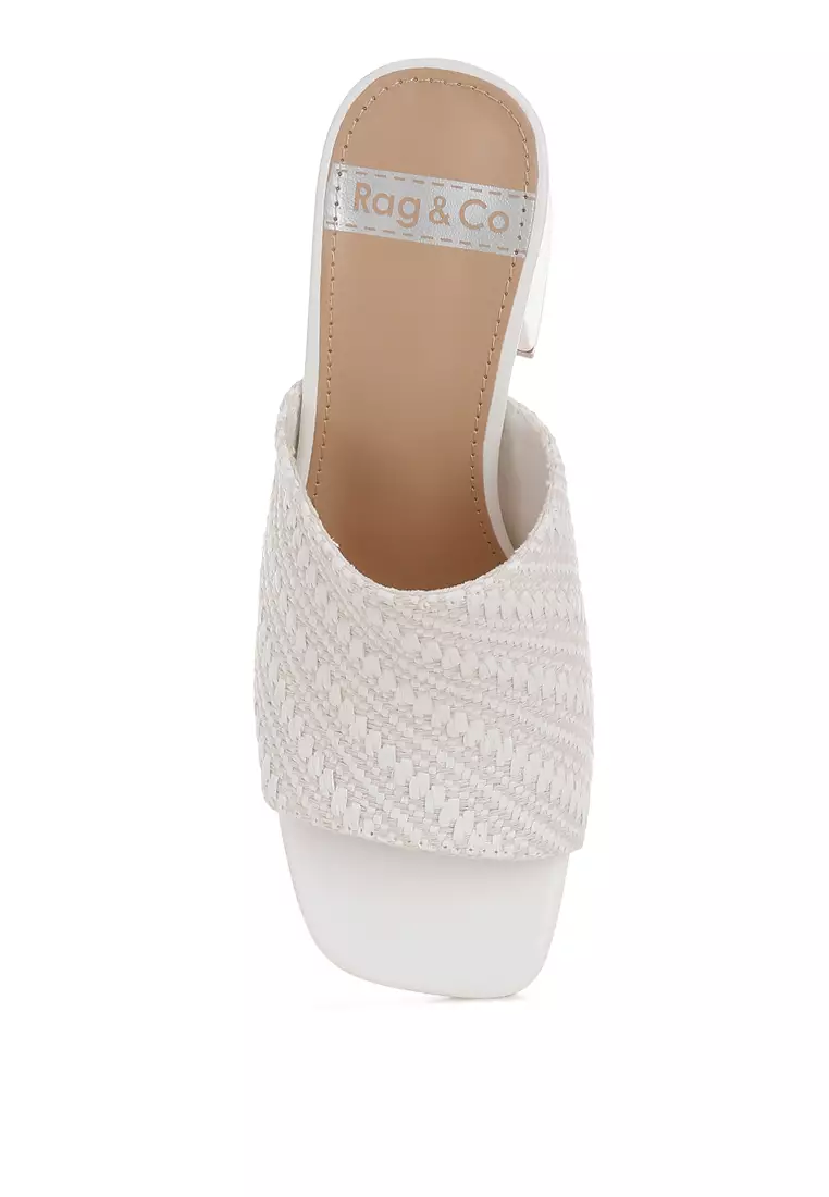 Woven Raffia Clogs In White