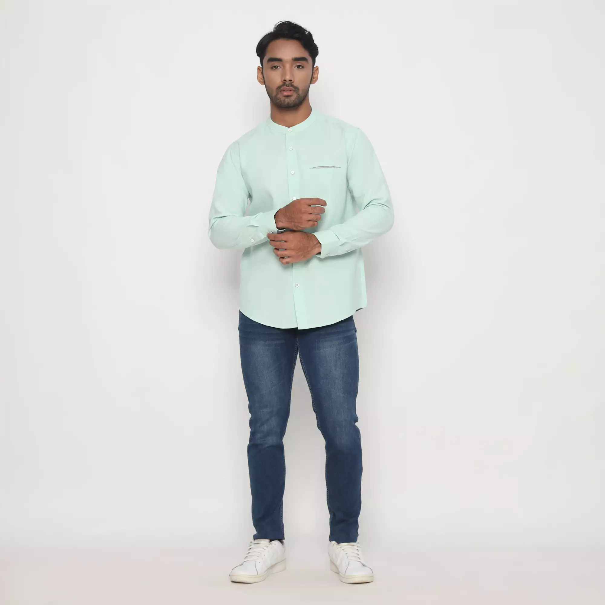 Platini Kemeja Pria Koko Shanghai Lengan Panjang Katun Linen Hijau Mint 22017