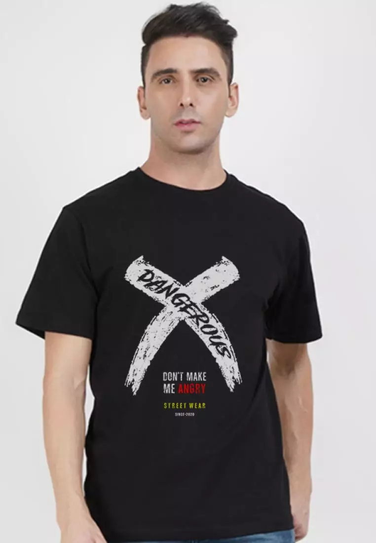 Buy QuirkyT Dangerous Graphic Black Cotton Short Sleeve Essential