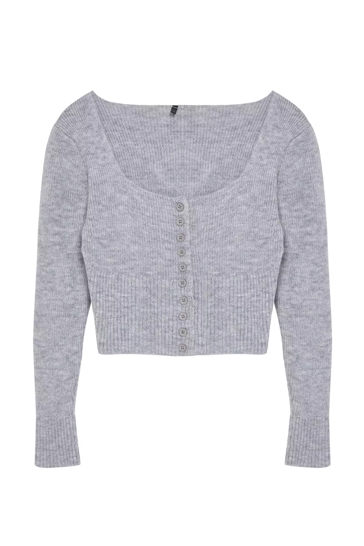 Square Collar Gray Knitwear Crop Cardigan