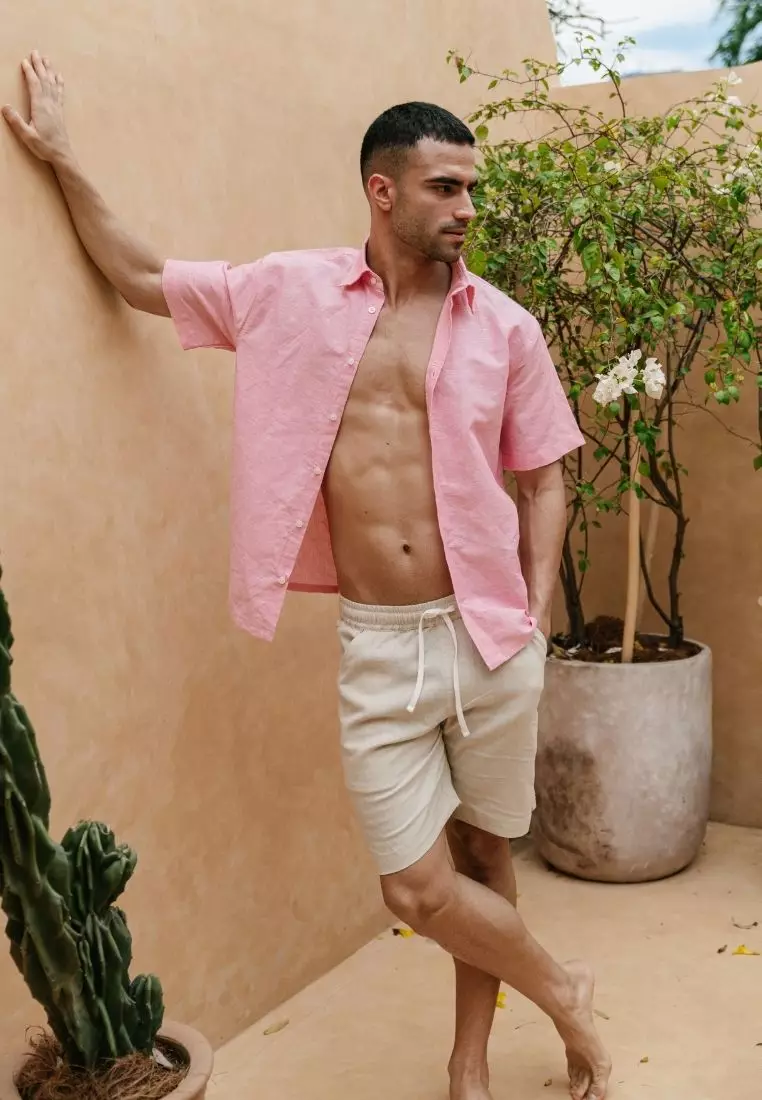 Coconut Celana Pendek Linen Pria Cream | Linen Short Pants Men Cream