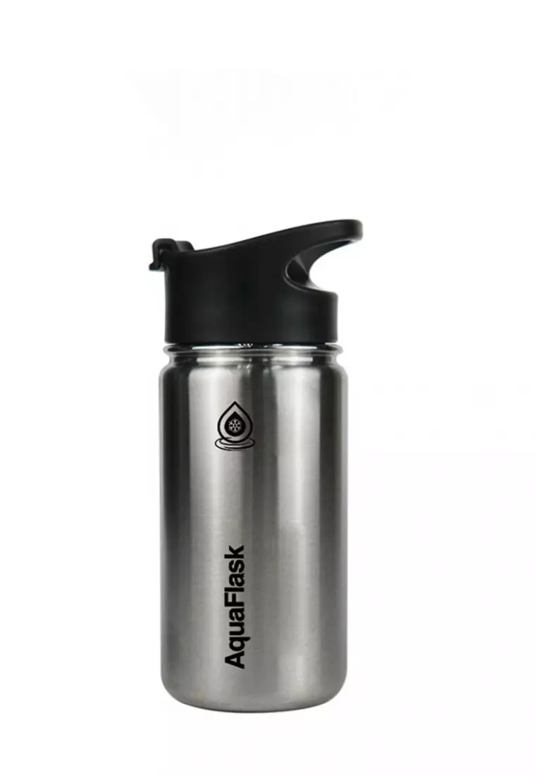 14oz Wide Mouth Water Bottle Silver Steel