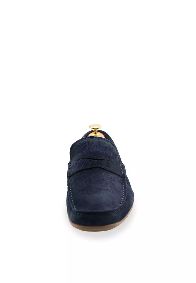 Gregores Navy Suede Penny Moccasins