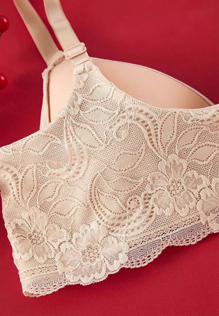 Beige Soft Comfortable Flexible Lace Back Plus Size Bra