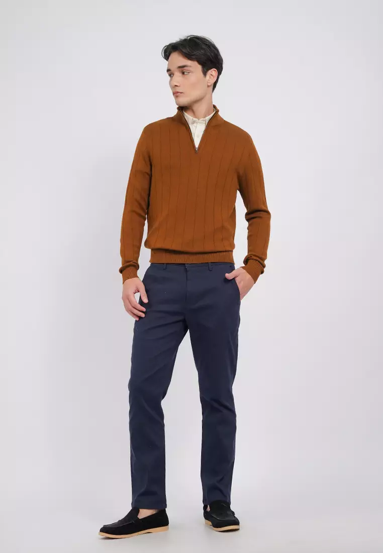 Slim Fit Half Zip Textured Sweater