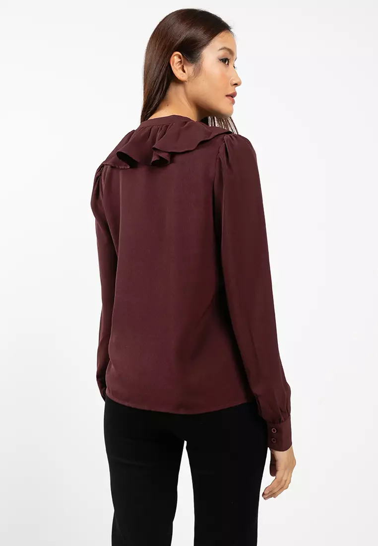 Long Sleeve V-Neck Frill Top