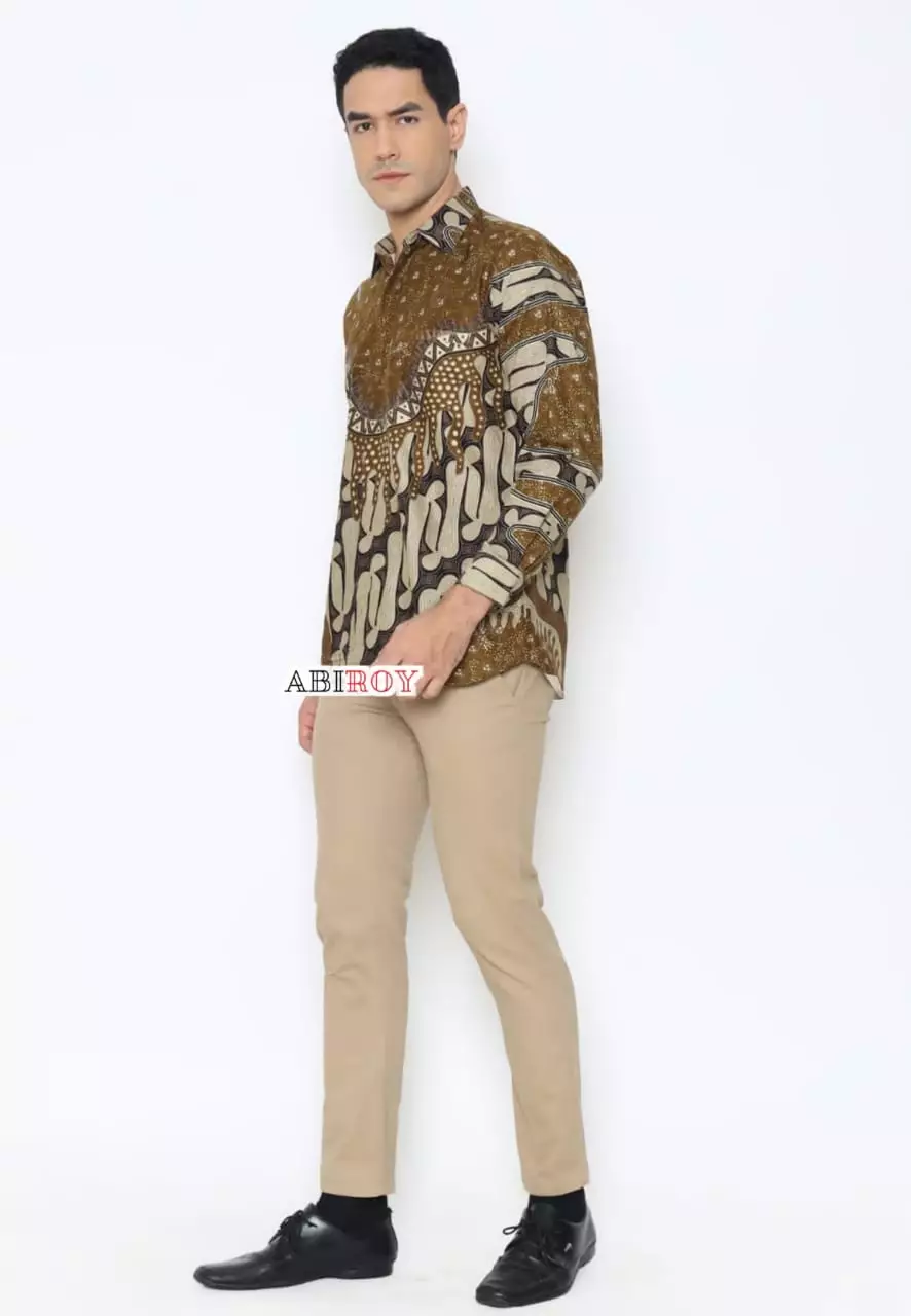 Kemeja Batik Pria Premium Slimfit Elegant Modern Lengan Panjang Mangkualam Coklat