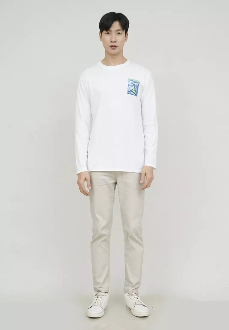 Kaos cotton combed lengan panjang pria putih houseofcuff surf rabbits
