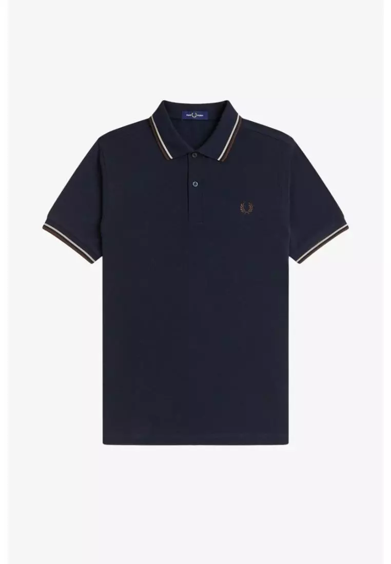 Fred Perry M3600 Twin Tipped Fred Perry Shirt (Navy / Warm Oat / Burnt Tobacco)