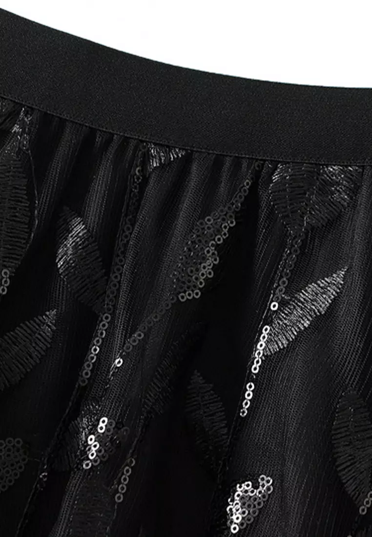 Mesh Sequin Embroidered Midi Skirt AF1888