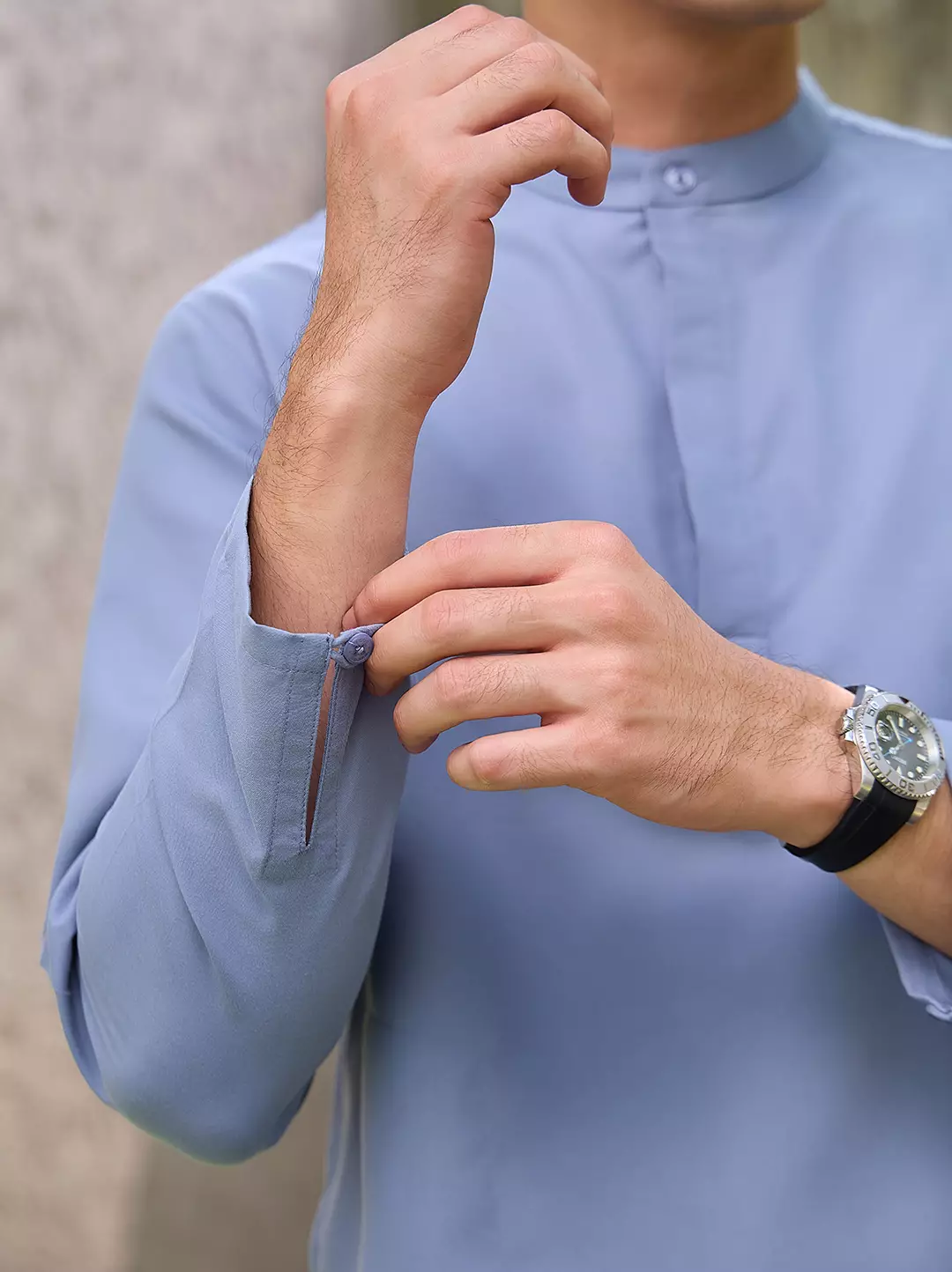 OXCON Kemeja koko Tangan Panjang Collarless Azfar Blue Grey