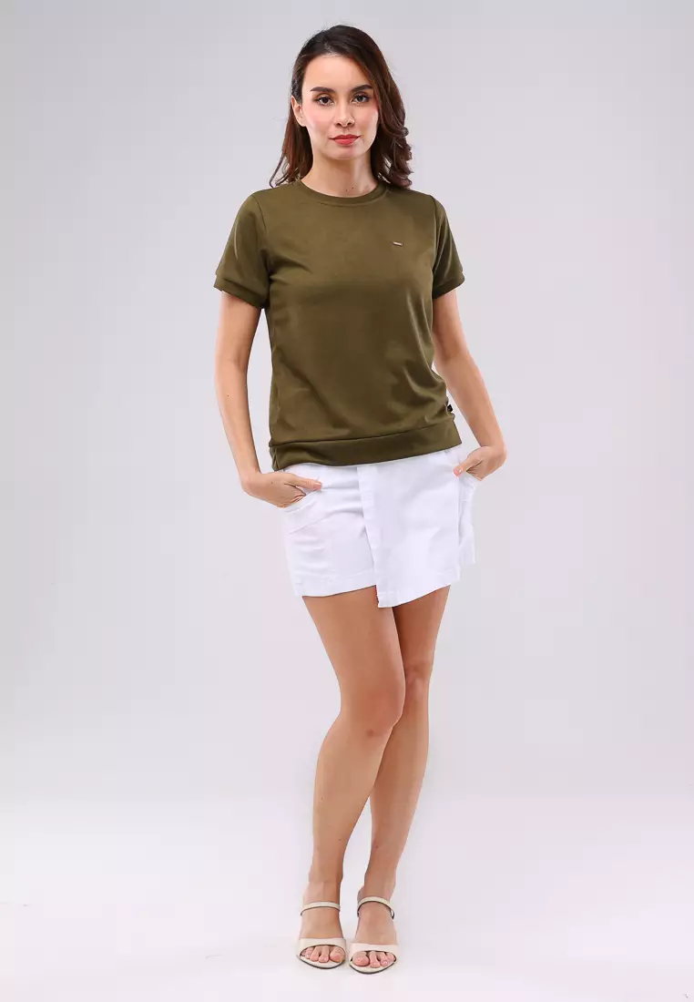 Special Fabric Knits Short Sleeves Blouse