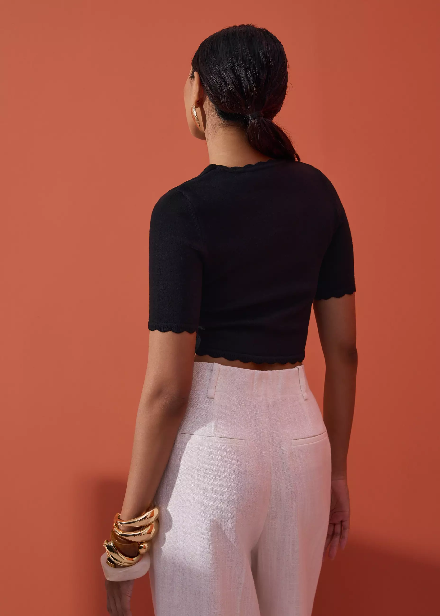 Atasan Wanita - Raisa Knit Scallop Edge Crop Top