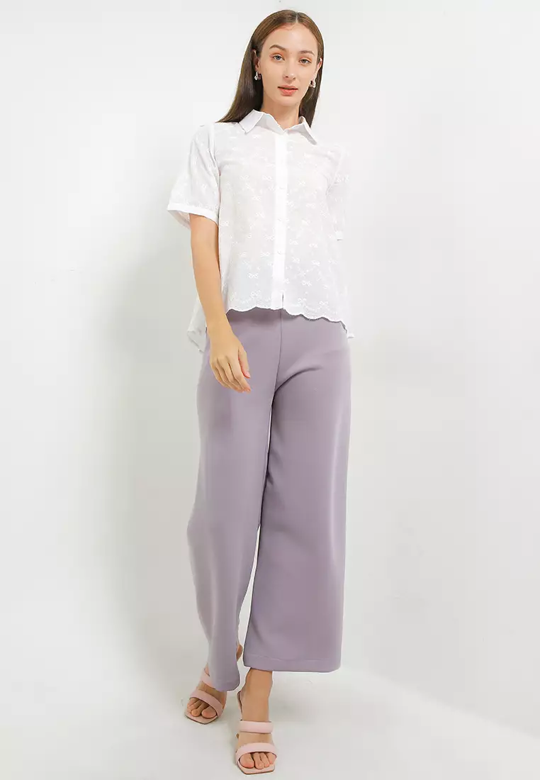 S/S Bow Embroidery Hi Lo