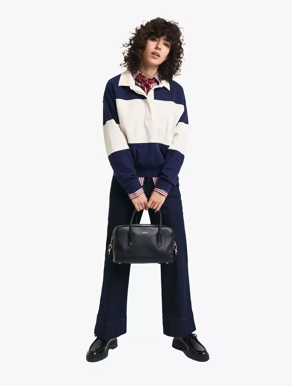 Gant - Pakaian Wanita - Pique Texture Color Block Rugger - Classic Blue