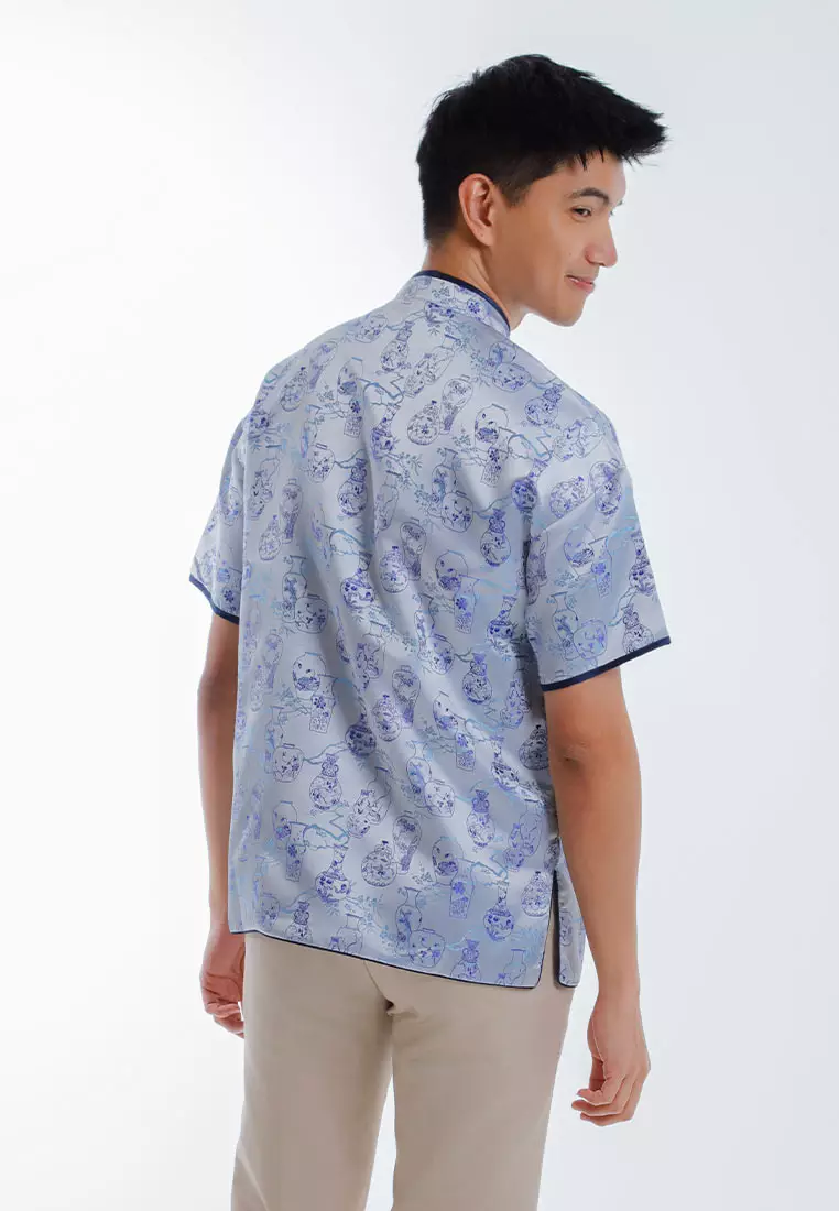 Byford Mens CNY Tang Fu Jacquard Short Sleeve - 3426904Z-91Silver