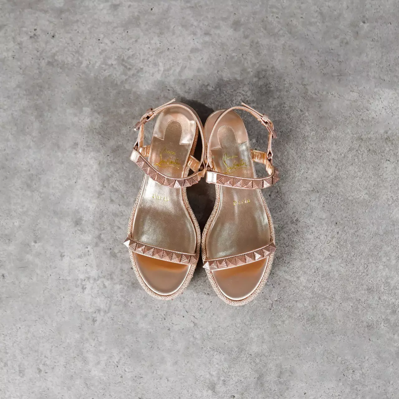 Sepatu CL CHRISTIAN LOUBOUTIN PYRACLOU 6CM ROSE GOLD SPIKE WEDGES 100% ORIGINAL