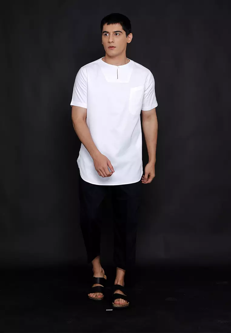 Casella Baju Koko Kurta Lengan Pendek | Casella Muslim Daily Wear 3003 White