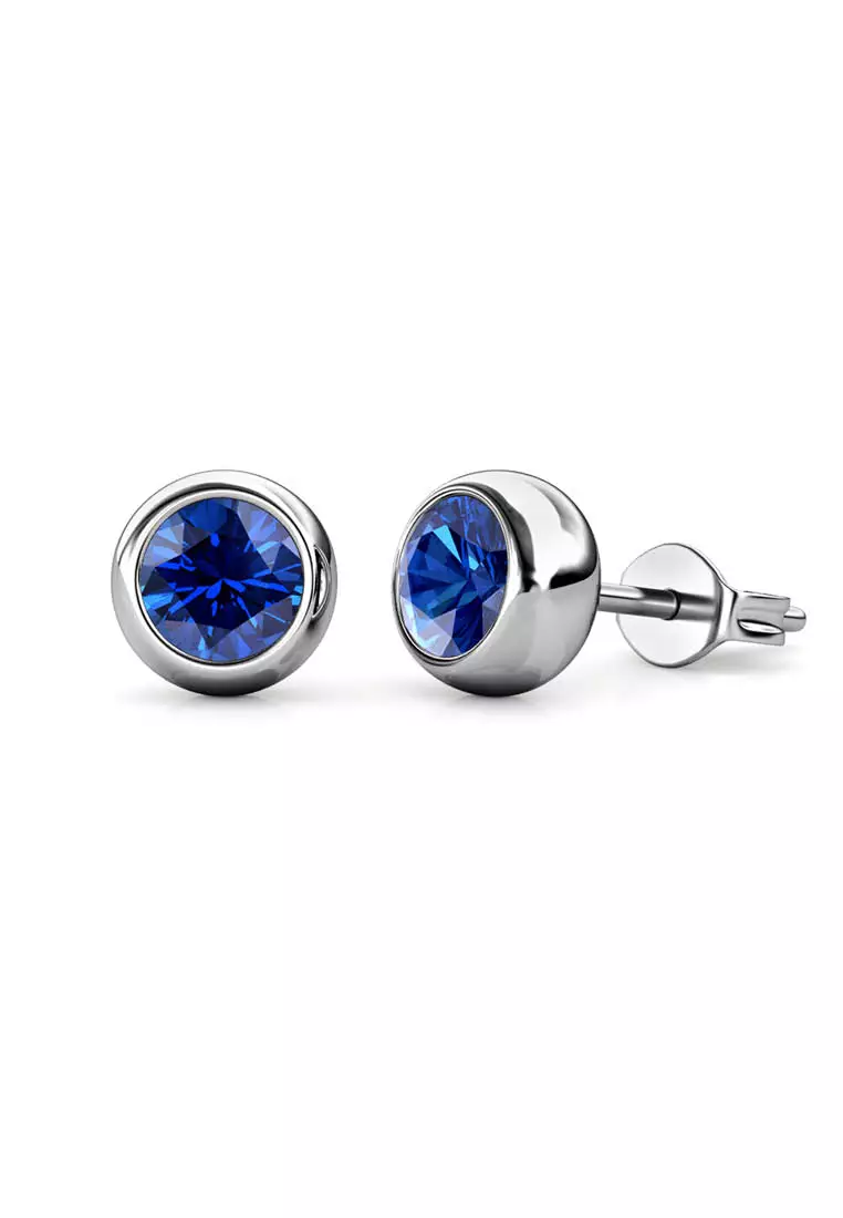 Birth Stone Moon Earring September Sapphire WG- Anting Crystal Swarovski by Her Jewellery