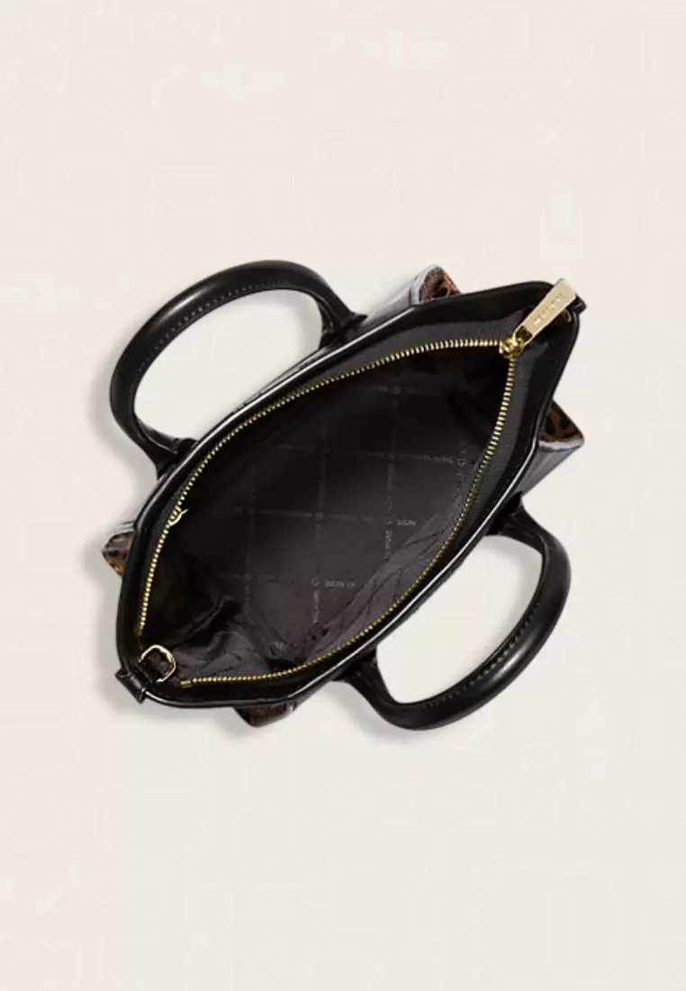 Michael Kors Avril Small Leather and Cheetah Print Calf Hair Satchel Black Multi