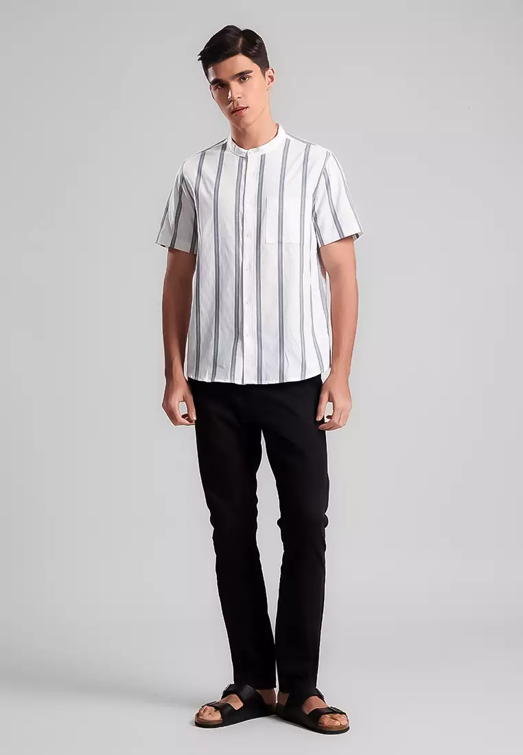 MANZONE - Kemeja Shanghai Lengan Pendek Pria Sadiq Modern Fit - White Warna White