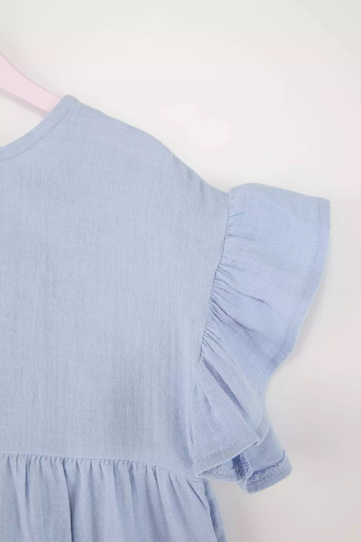 Blue Girl'S Muslin Short / Mini Plain Woven Holiday Dress Tkdss26El00005