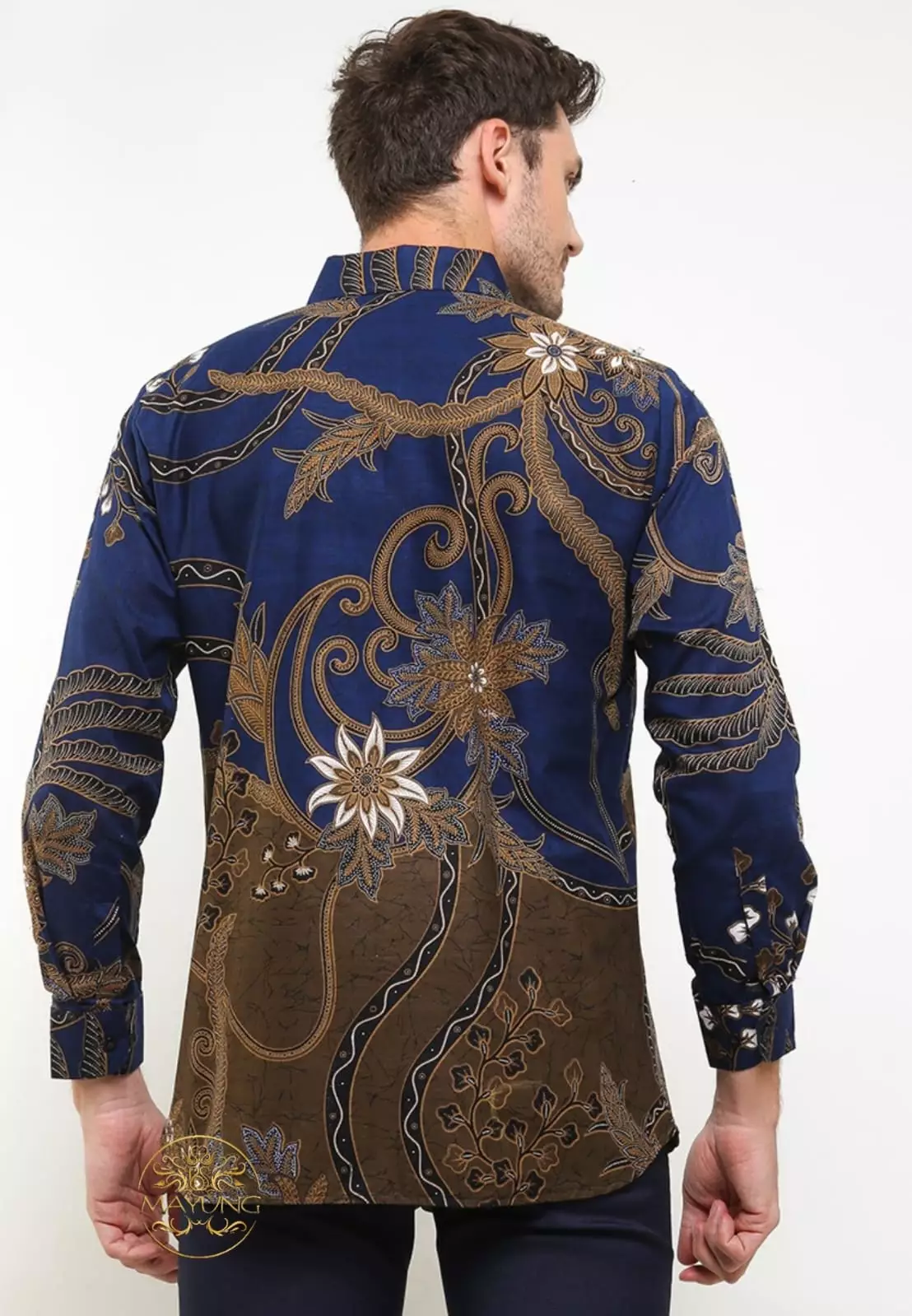 Widaninggara Navy Kemeja Batik Pria Premium Slimfit Modern Lengan Panjang