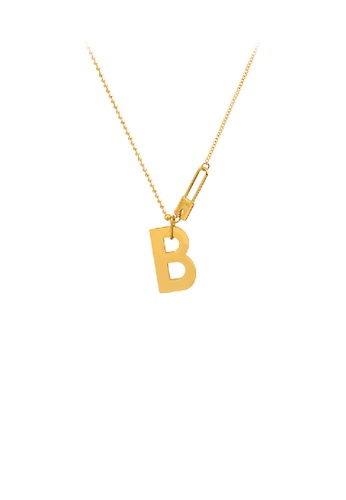 Glamorousky silver Fashion Temperament Plated Gold 316L Stainless Steel Alphabet B Pendant with Necklace 33DCEACE06B0A2GS_1