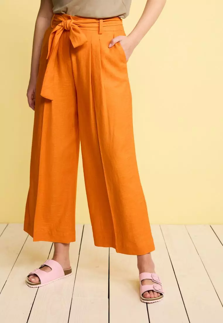 Linen Blend Cropped Trousers