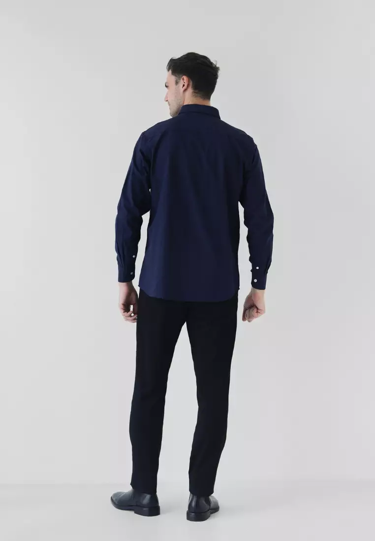 Cotton Well Marc Long Sleeve Oxford Shirt Navy | Kemeja Pria Lengan Panjang Basic Polos Biru Dongker Nevi