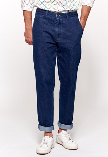United Colors of Benetton blue Checked Denim Chinos 70486AA28974EBGS_1