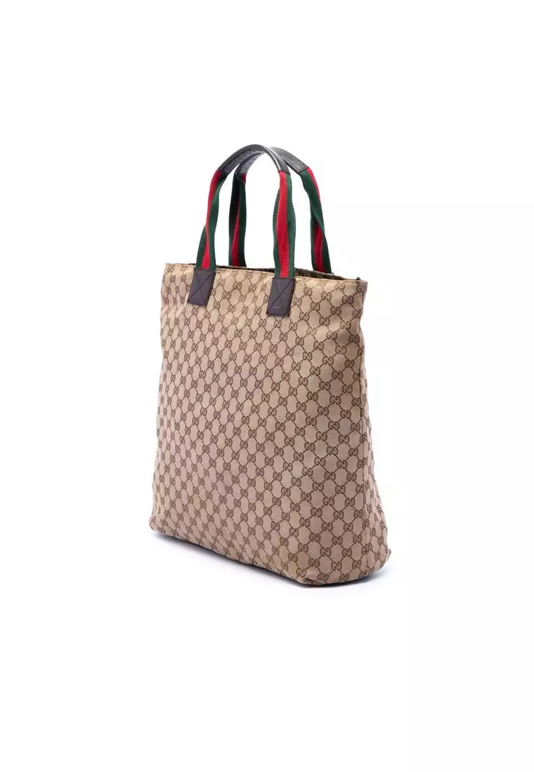 Pre-Loved Gucci Gg Canvas Web Vertical Tote