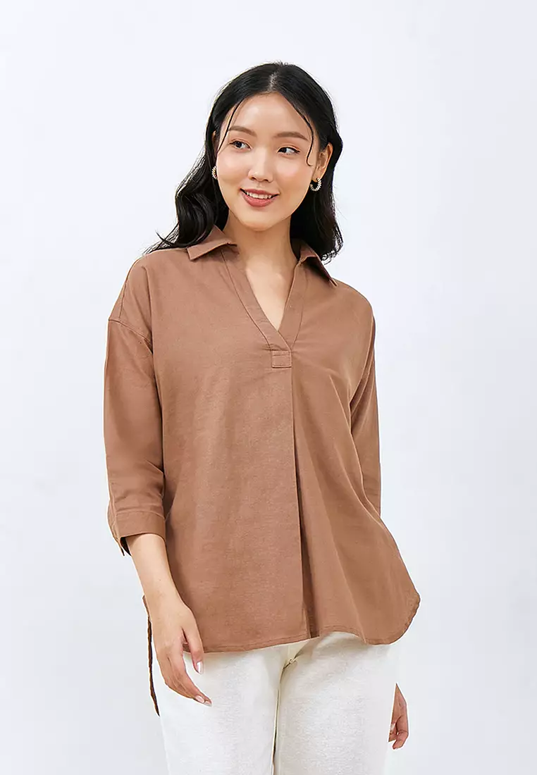 Jual Julia Owers Baju Blouse Wanita Panjang MAMIKO Brown Original