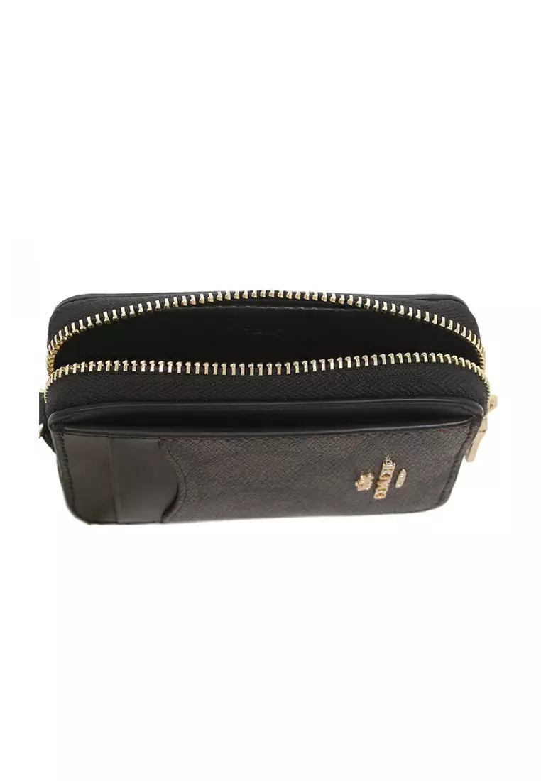 Zip Card Case In Signature Canvas - Walnut/Black