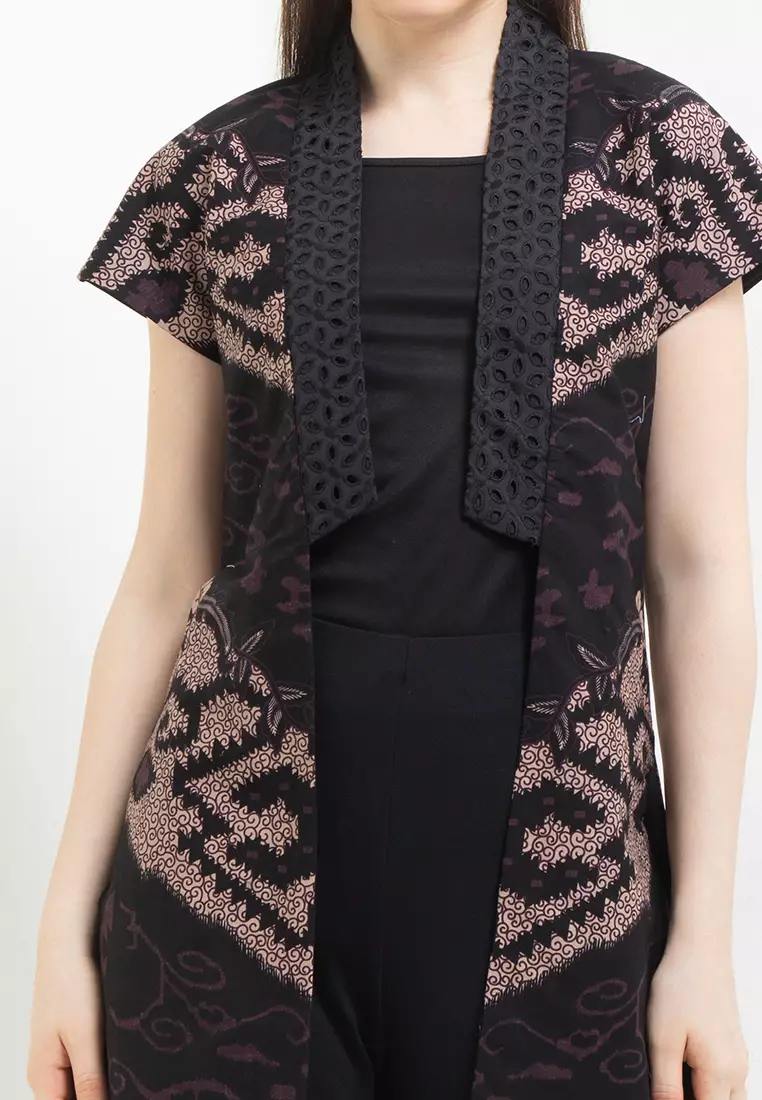 Vest Cardigan Outer Atasan Batik Wanita Riona Black