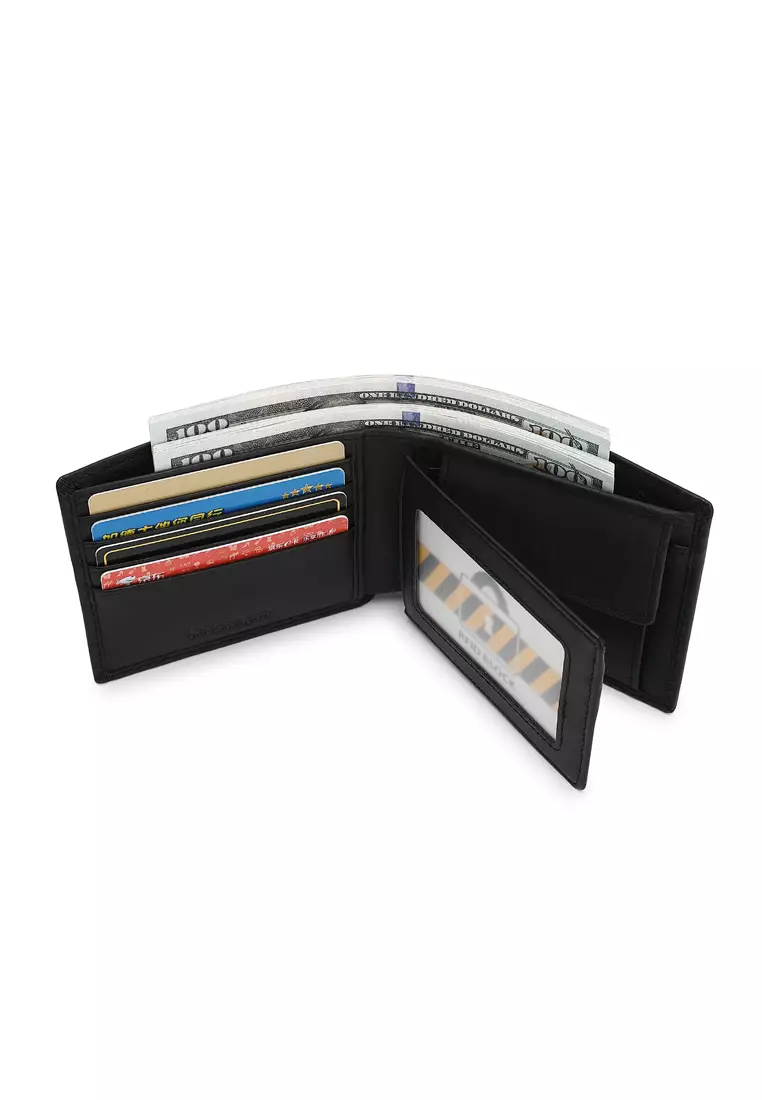 Men's RFID Genuine Leather Bi Fold Center Flap Short Wallet With Coin Compartment