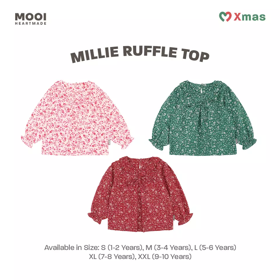 Mooi Atasan Anak Perempuan Millie Ruffle Top - Winter Red